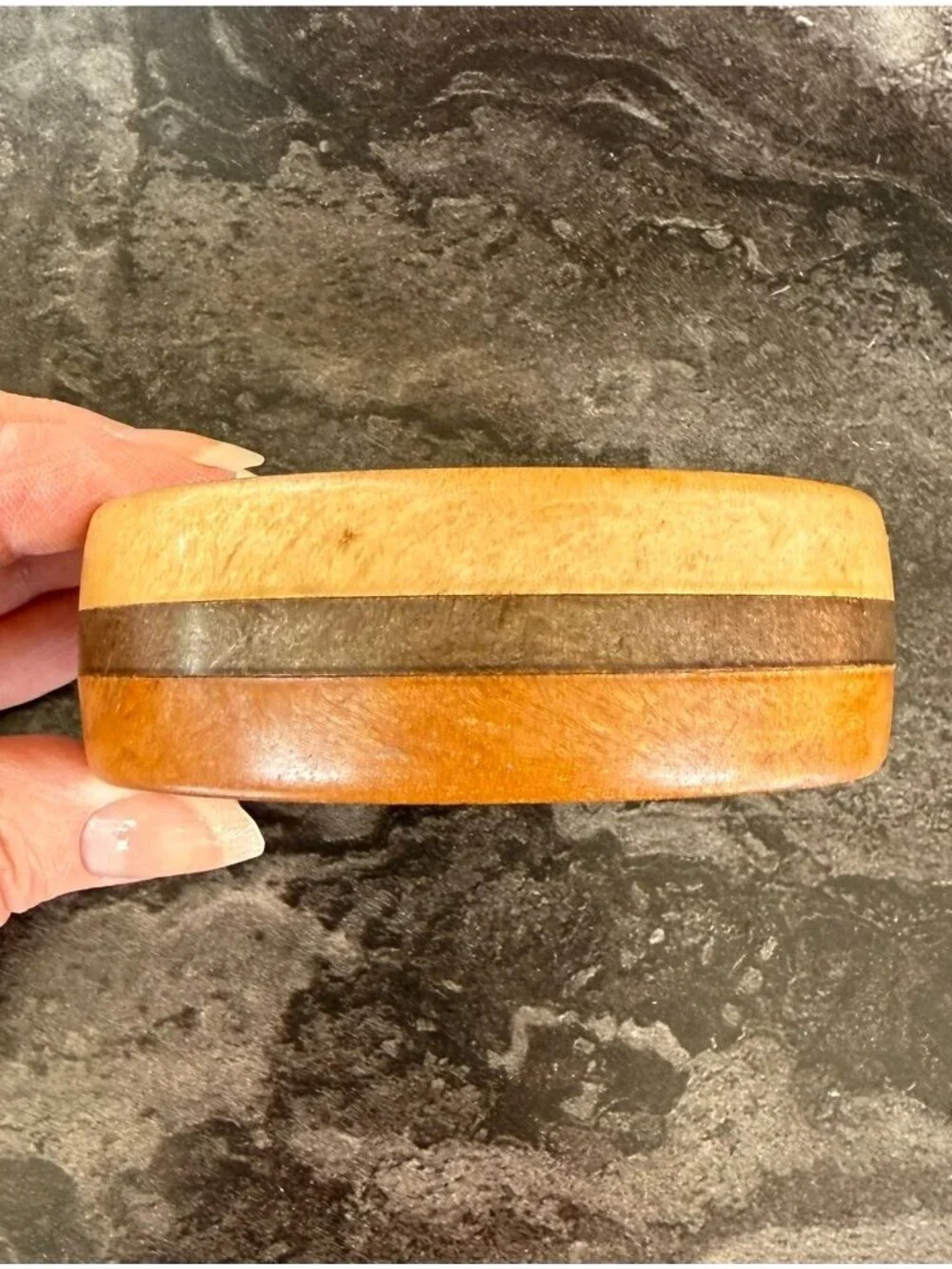 Wood Bangle Bracelet 275 Inch Organic Modern Two Tone Artisan Jewelry - Picture 9 of 12